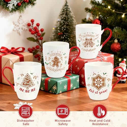 Christmas Coffee Mug Set of 4, 12 oz Gingerbread Man Coffee Mug with Handle, Hot Cocoa Ceramic Mugs with Gift Box for Mom Woman Family Friends Colleagues - Image 4