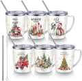 Didaey 6 Pcs Christmas Coffee Mugs Cups 11 oz Christmas Stainless Steel Tumbler Vacuum Insulated Coffee Cups with Handle Lid Straw Wine Mug for Winter Xmas Gift Holiday Party Supplies(Watercolor) by Didaey