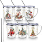 Didaey 6 Pcs Christmas Coffee Mugs Cups 11 oz Christmas Stainless Steel Tumbler Vacuum Insulated Coffee Cups with Handle Lid Straw Wine Mug for Winter Xmas Gift Holiday Party Supplies(Watercolor) by Didaey