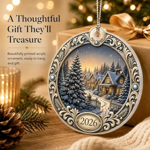 Christmas Ornament 2026, Winter Village Christmas Tree Ornament, Snowy Cabin Holiday Keepsake, Acrylic Christmas Tree Decoration, Winter Wonderland Gift for Family, Friends, Secret Santa - Image 2
