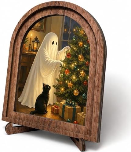 Ghost Christmas Arched Decor, Black Cat Table Sign by HPCHENG