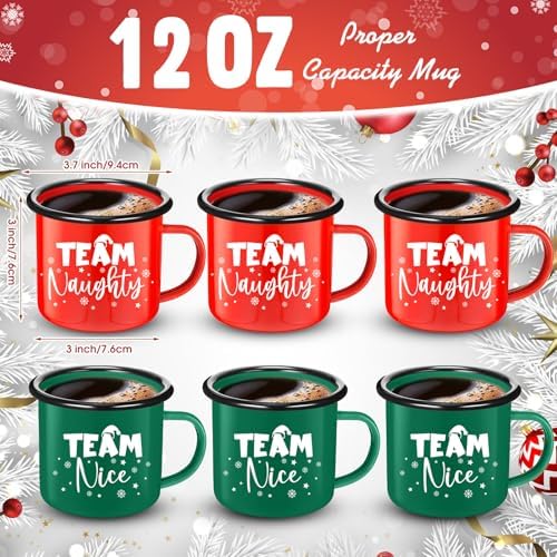 Yaomiao Christmas Enamel Mugs Set of 6 Red or Green Xmas Coffee Mugs Gifts 12 oz Hot Chocolate Holiday Cups with Handle Christmas for Men Women Coworkers Employee Gifts(Team Nice,Red and Green) - Image 3