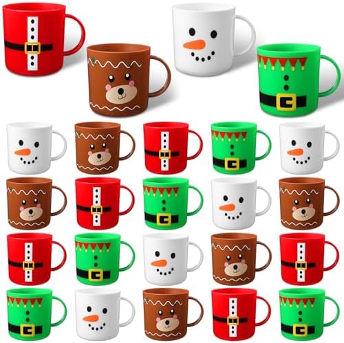 Yaomiao 24 Pcs Christmas Plastic Mugs Classic 7 oz Holiday Party Cups Set by Yaomiao
