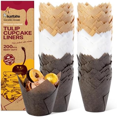 Katbite Tulip Cupcake Liners 200PCS, Muffin Baking Cups Holders by katbite