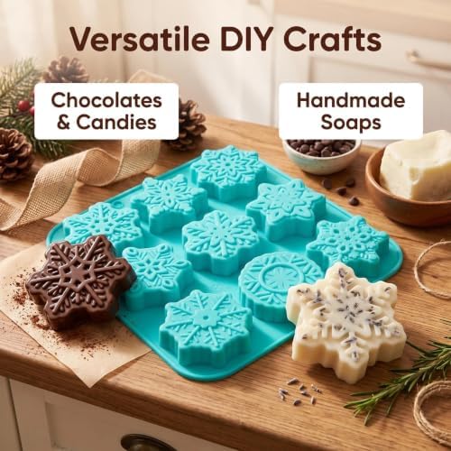 3Pcs Snowflake Silicone Mold - 9-Style Christmas Snowflake Chocolate and Candy Molds, Christmas Silicone Molds for Desserts, Soap, Candles, Jello, Ice, and Wax Melts - Image 3