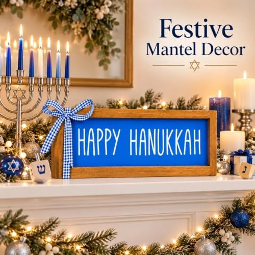 Happy Hanukkah Sign, Wooden Chanukah Tabletop, Wall Decorations - Image 5