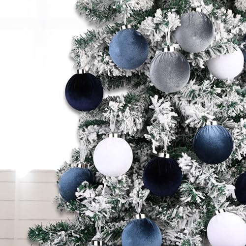 Velvet Christmas Ornaments Balls for Tree - 15pcs Blue Shatterproof Christmas Ornaments for Xmas Decorations - Multicolor Royal Dusty Blue, 80mm 3.15inch - Image 6