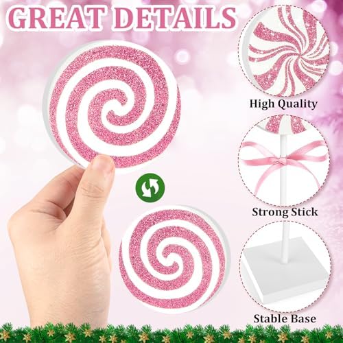 3 Pieces Christmas Table Decorations Wood Candy Set, Pink Christmas Tiered Tray Decor,Rustic Candy Table Decorations for Home Tables (Pink) - Image 4