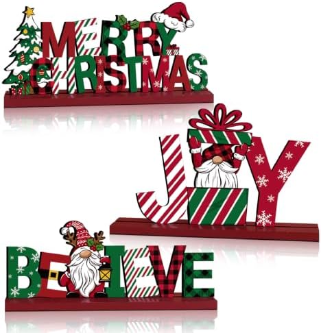 3 Pcs Christmas Table Decorations, Wooden Christmas Decor Indoor by Golibra