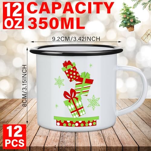 Chengu 12 Pack Enamel Coffee Mugs Green Christmas Cups, 12 oz Holiday - Image 2