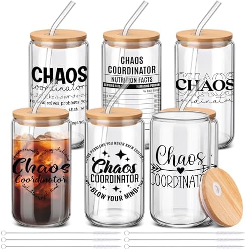 SiliFine Chaos Coordinator Gifts for Women, 6 Pcs Glass Cups with Lids by SiliFine