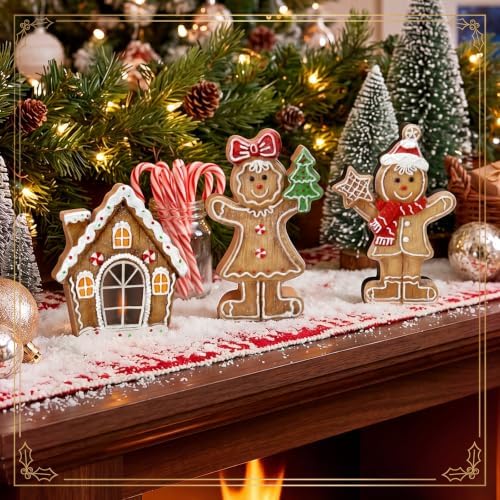 Suzile 3 Pcs Christmas Gingerbread Table Decorations Wooden Indoor Decor - Image 6