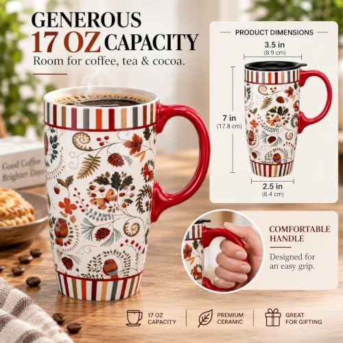 Topadorn 17oz Ceramic Travel Mug with Lid & Handle, Ceramic Coffee Mug - Image 2