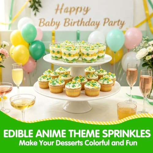 Edible Green Yellow White Sprinkles,Confetti Pearls Jimmies Sugar Sprinkle - Image 2