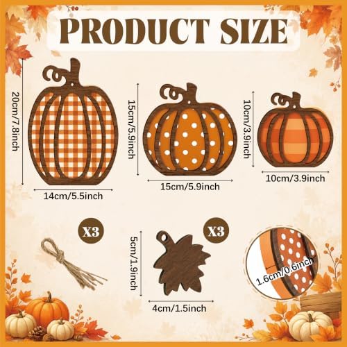 3 Pcs Fall Pumpkin Decor, Wooden Autumn Fall Decorations for Home - Image 3