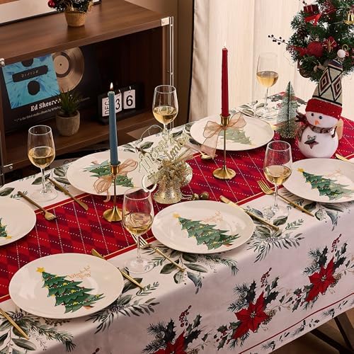 Christmas Dishes Set for 6,10 Inch Bone China Tree Dinner Plates,Xmas Table Centerpieces Porcelain Dinnerware Set (6pcs, 10 inch) - Image 2