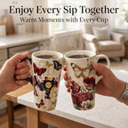 Topadorn 17oz Ceramic Travel Mugs with Lids, Butterfly Floral Mug Set of 2 - Image 6