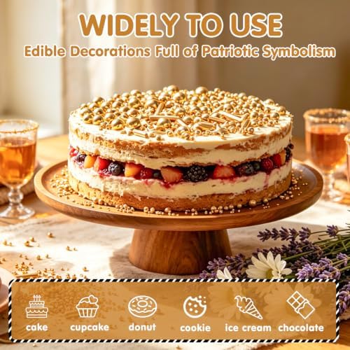 Edible Gold Sprinkles for Cake Decorating,Pearls Stars Rods Sugar Sprinkle - Image 4