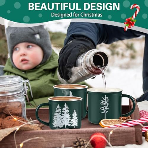 Jinei 6 Pcs Christmas Coffee Mug Ceramic Cups, Dark Green - Image 6