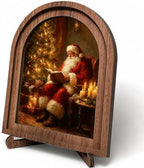Santa Reading Arched Table Sign, Rustic Christmas Farmhouse Decor by HPCHENG