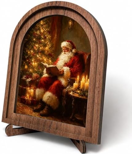 Santa Reading Arched Table Sign, Rustic Christmas Farmhouse Decor by HPCHENG