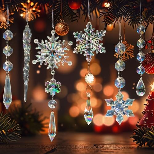 Crystal Christmas Tree Ornaments, 48pcs Iridescent Acrylic Snowflake Icicle - Image 2