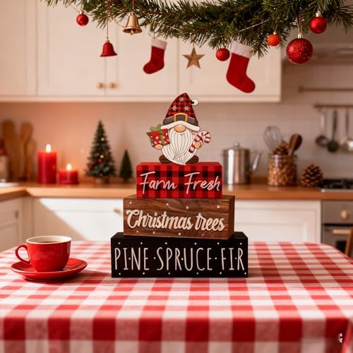 4 Pcs Christmas Decorations Indoor - Wooden Gnome Gift Table Decoration for Home - Christmas Centerpiece For Table - Winter Tiered Tray Decor Rustic Farmhouse Xmas Gift for Home Kitchen Mantel - Image 5