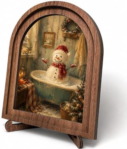 Snowman Bathtub Arched Table Sign, Christmas Farmhouse Shelf Decor by HPCHENG