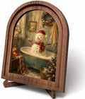 Snowman Bathtub Arched Table Sign, Christmas Farmhouse Shelf Decor by HPCHENG