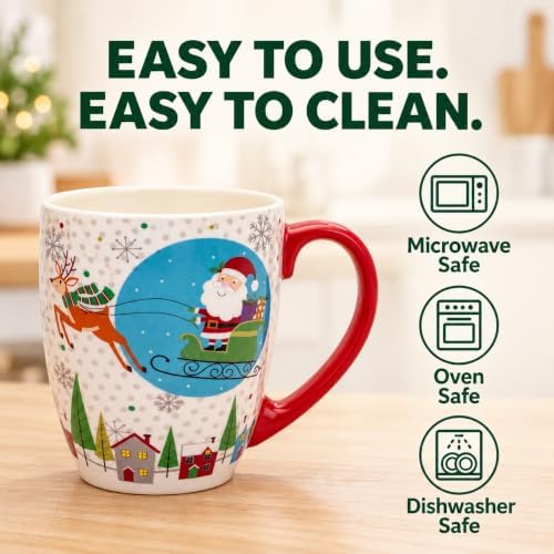 Topadorn Christmas Mugs Set of 4, Festive Coffee Cups with Handle, 18 oz Ceramic Coffee Cups - Gift for Family and Friends, Ideal for Holiday Party, Hot Chocolate, Tea - Image 3