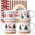 YHRJWN Christmas Mugs Set of 4, Christmas Mugs with Xmas Tree, Snowman, Snowflake, Reindeer Design Pixel Print, Xmas Coffee Mugs for Family Friends, 12 Oz by Wefocusoncoffeemugs