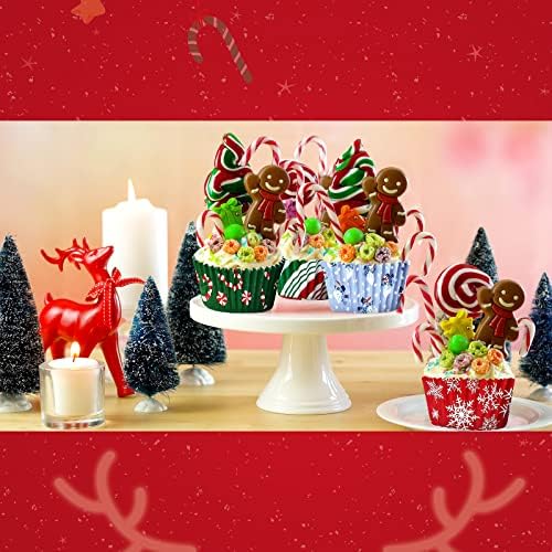 CHENGU 600 Pieces Christmas Cupcake Wrappers, Candy Santa Claus Cupcake Liners Snowman Xmas Colorful Paper Baking Cups for Cake Make Baking Supplies, 6 Styles(Candy Styles) - Image 3