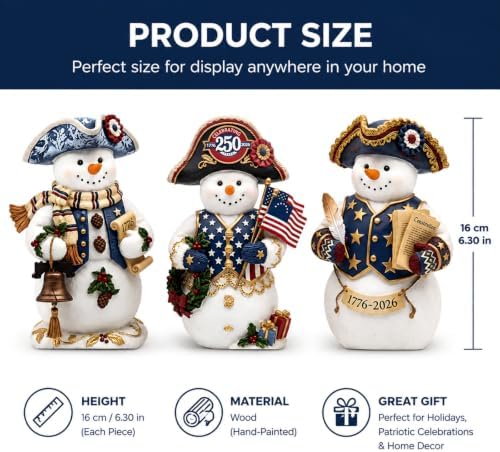 Suzile 3 Pcs 250th Anniversary 1776 Wooden Snowman Decor for Veterans Day - Image 3