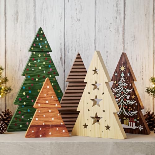 Christmas Decor 5 Pcs Wooden Tabletop Christmas Tree Decorations Sign by KLYRO