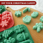HKNMTT Christmas Silicone Chocolate Molds, 2 PCS Candy Baking Moulds, 3D Snowflake Cane Snowman Xmas Tree Gingerbread Man Santa Claus Gift Box Shape Mold for DIY Handmade Soap Candles Jello - Image 5
