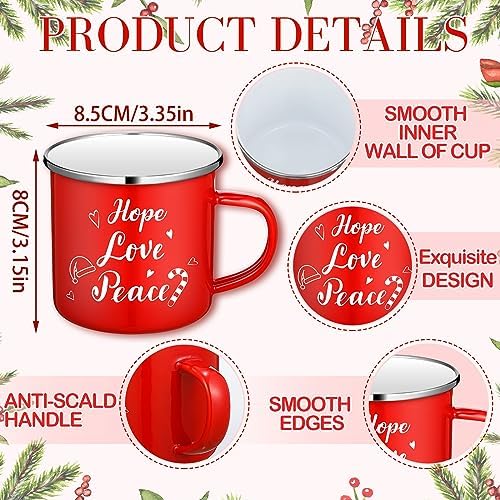 Christmas Coffee Mug Set of 12, 12 oz Red White Enamel Cup, Believe - Image 3