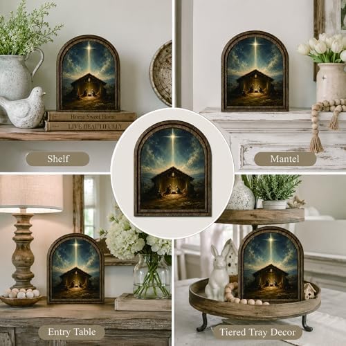 Nativity Scene Arched Decor, Christmas Manger Table Sign, 5.9x7.9 - Image 5