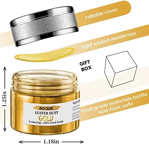 INOCERIS Edible Luster Dust, 5 Grams Food Grade Gold Cake Dust Shimmer Metallic Gold Food Coloring Powder for Cake Decorating, Baking, Fondant, Chocolate, Candy, Drinks, Cookies - Image 5