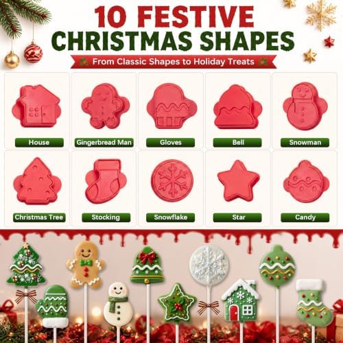 10 Pcs Christmas Cake Pop Molds Set with 100 Sticks - Image 2