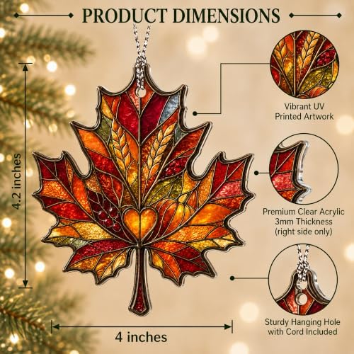 Autumn Maple Leaf Ornament, Fall Leaf Window Hanging, Harvest Thanksgiving Decorations, Farmhouse Fall Decor - Nature Lover Gift, Seasonal Present for Autumn Homes - Image 4