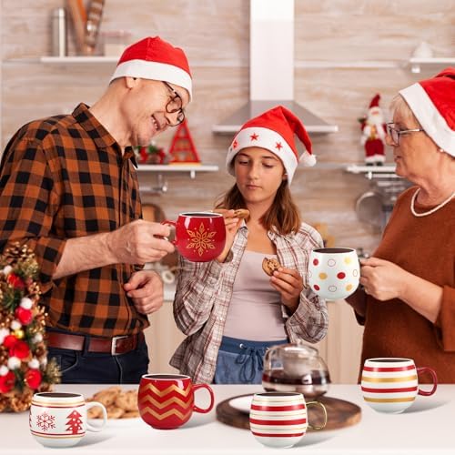 Jinei 6 Pcs Christmas Mug Set Christmas Ball Coffee Mug, Gold,Red, Retro - Image 5