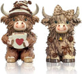 2 Pack Resin Highland Cow Figurine Gifts, Coffee Theme Decor by Burbell