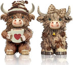 2 Pack Resin Highland Cow Figurine Gifts, Coffee Theme Decor by Burbell