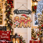 Gingerbread Christmas Decorations Welcome Wreath Wooden Front Door Sign - Image 4