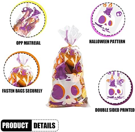 CCINEE Halloween Cellophane Treat Bags, 200pcs Clear Cello Candy Bags with Twsit for Halloween Trick or Treat Party Supply - Image 3