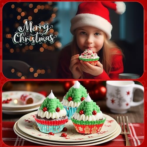 SANNIX 450pcs Christmas Cupcake Liners, 9 Patterns, Santa Snowman Christmas - Image 6