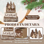 Moucuny 4 Pcs Christmas Tree Table Decorations Wooden Farmhouse Block Signs - Image 3