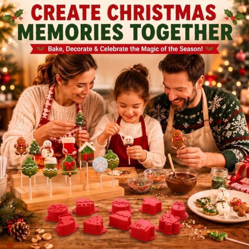 10 Pcs Christmas Cake Pop Molds Set with 100 Sticks - Image 3