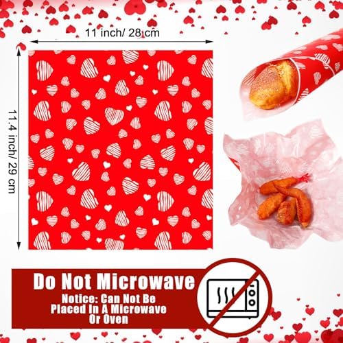 Marspark 100 Sheet Red Heart Wax Paper for Food Wrapping 11.4 x 11 Inch - Image 3