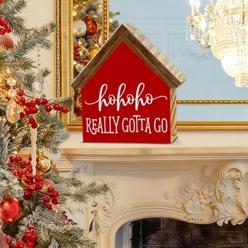 Christmas Bathroom Decor, Funny Ho Ho House Shaped Wood Sign - Image 4